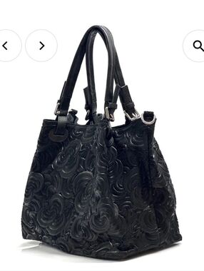 Luxury Italian Suede Leather Black Embossed Handbag Purse With Shoulder Strap